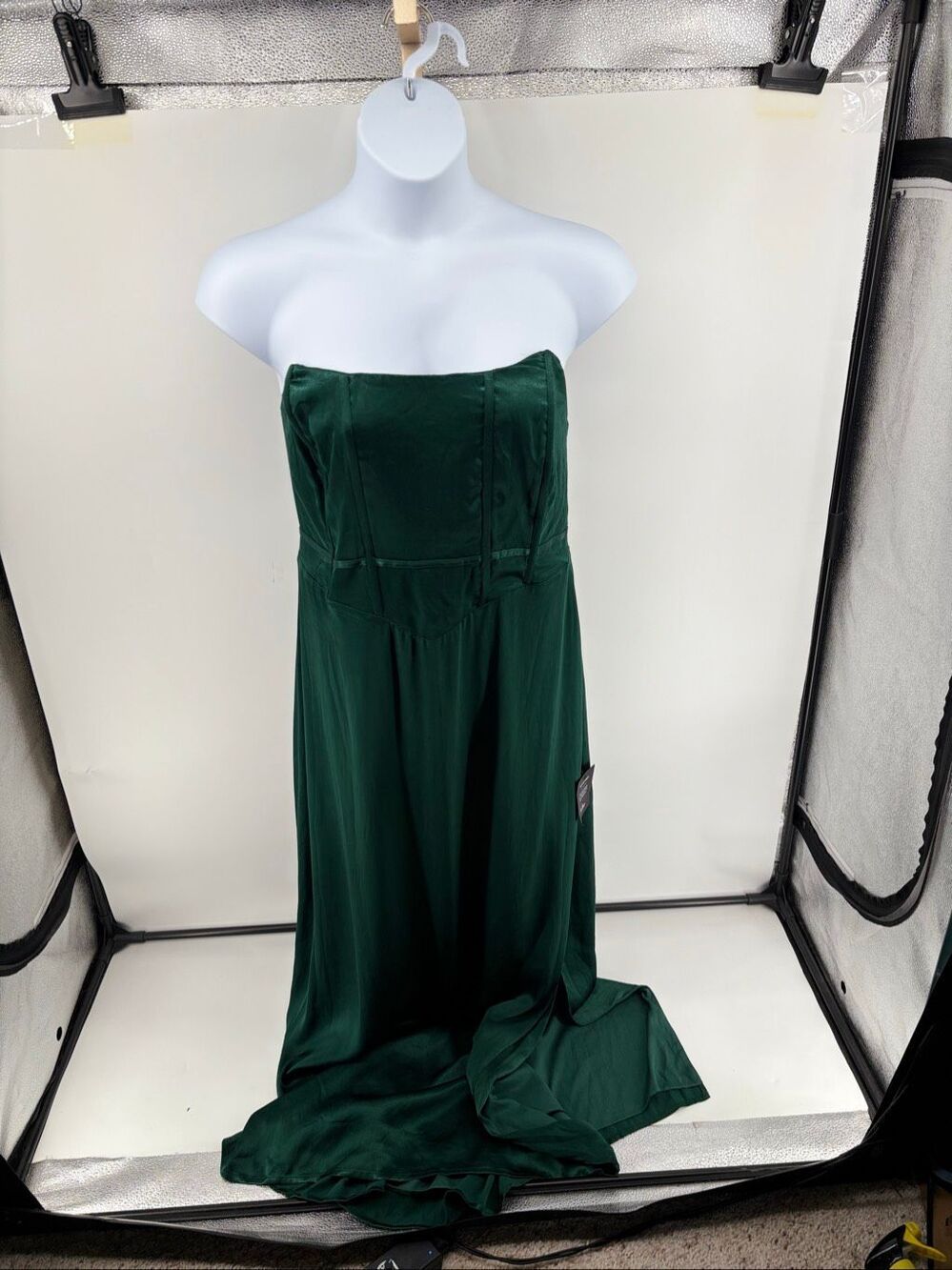 Lulus Extraordinary Presence Satin Strapless Maxi Dress 2X Dark Green NWT